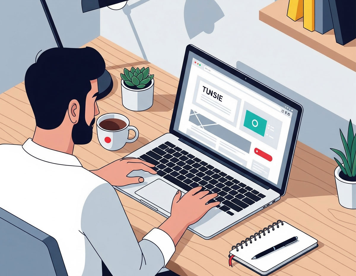 Designer en Tunisie créant un site selon les tendances du design web minimaliste en 2025