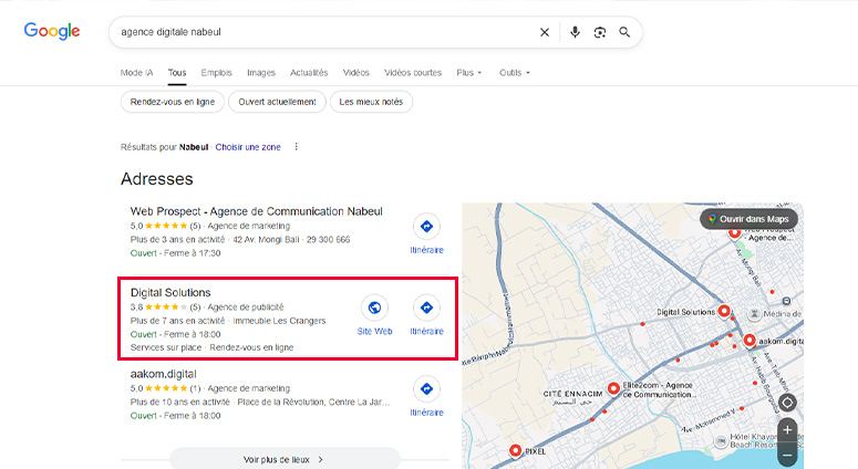 dominez les résultats de recherche sur google maps en tunisie avec une meilleure stratégie seo local par notre agence digital solutions